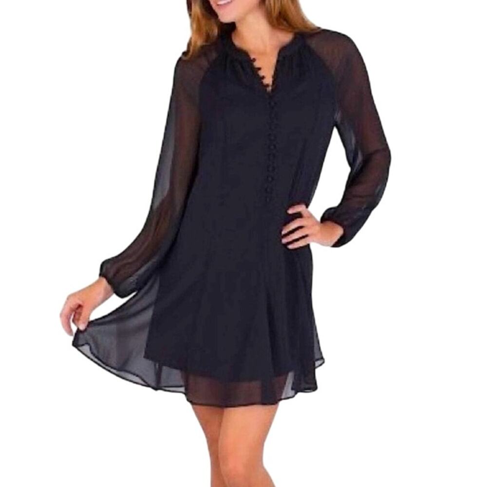 Joie Balloon Sleeve Mini Dress, Black Caviar, Semi Sheer, Plus Size 2XL, NWT